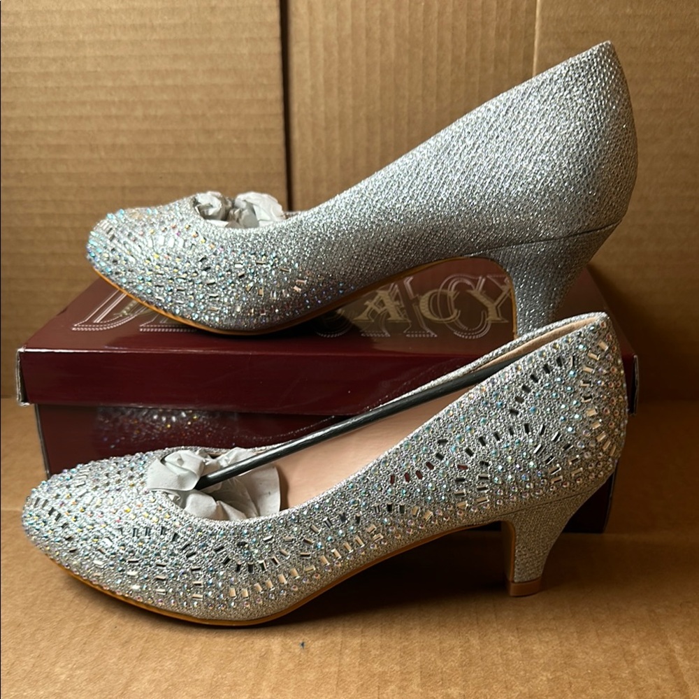 Delicacy Crystal Embellished Silver Low Heel Pumps